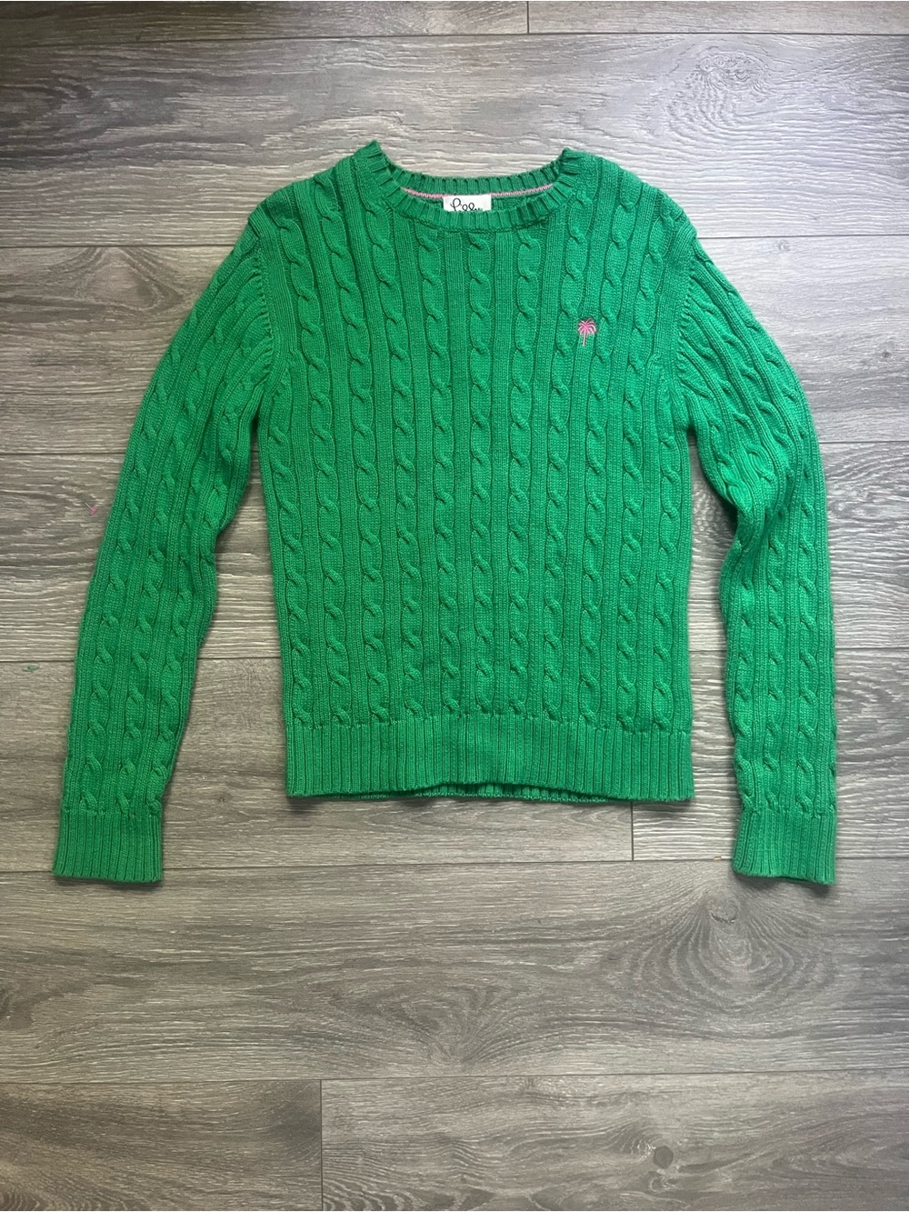 Vintage Lilly Pulitzer Kelly Green Cable Knit 100% Cotton Long Sleeve Sweater M